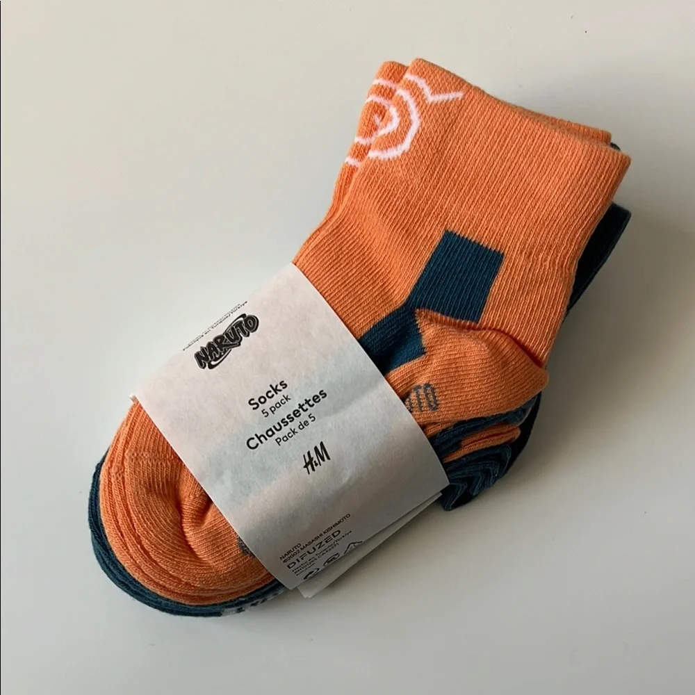 H&M 5 pack Naruto Orange and Blue Socks kids 6-7.5